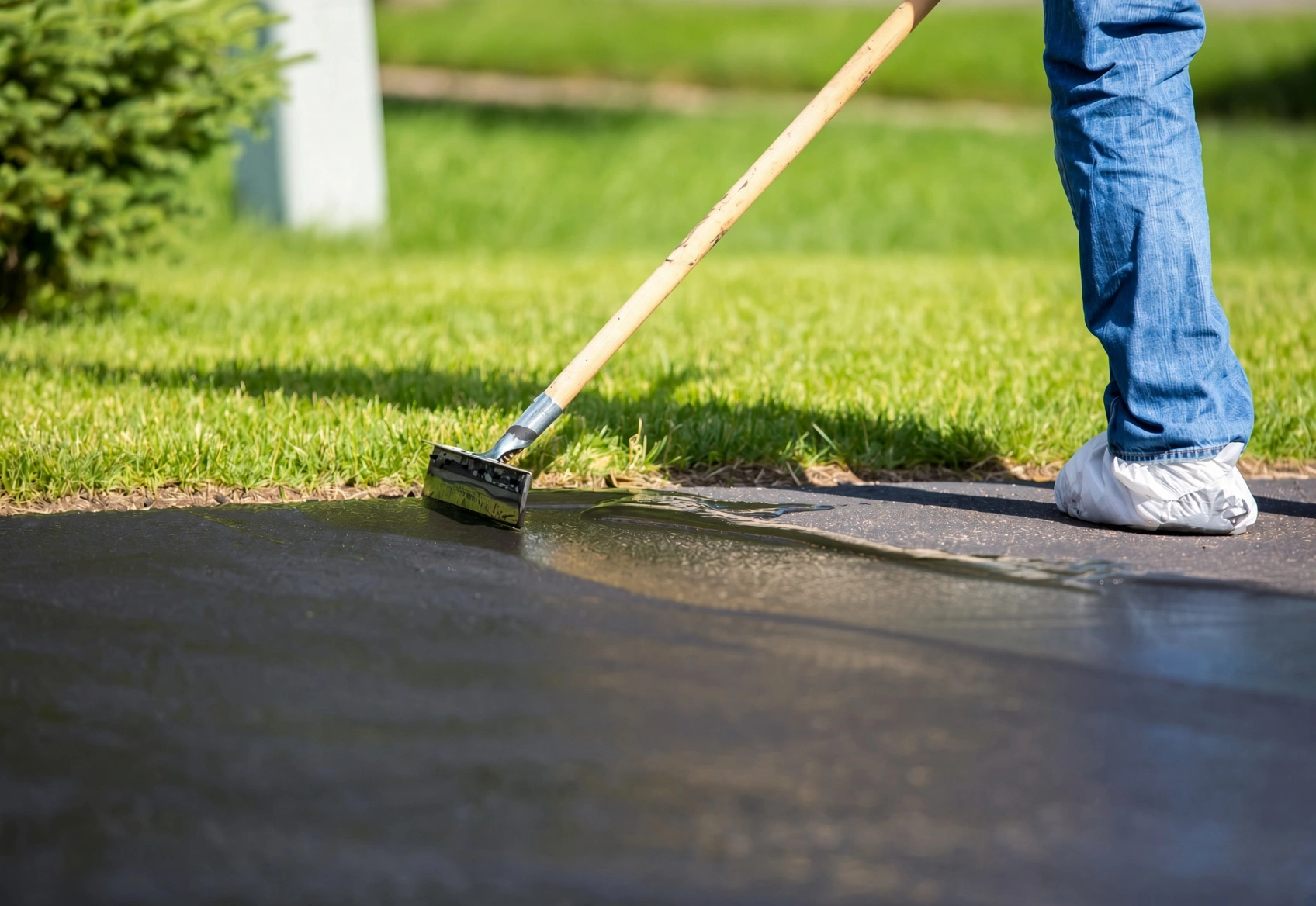Hot mix asphalt being laid and rolled on a Knoxville driveway